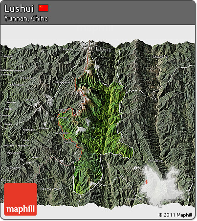 Satellite 3D Map of Lushui, semi-desaturated