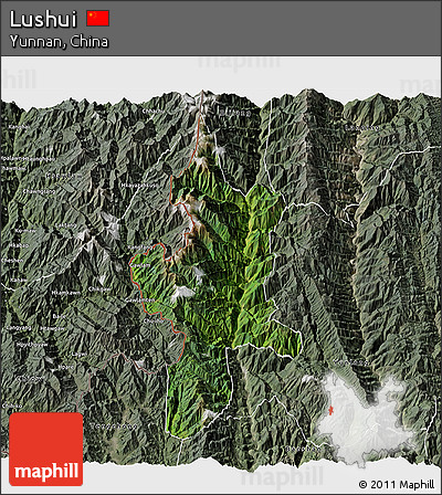 Satellite 3D Map of Lushui, semi-desaturated