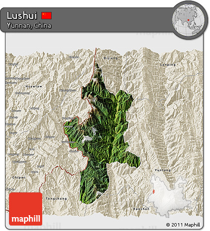 Satellite 3D Map of Lushui, shaded relief outside