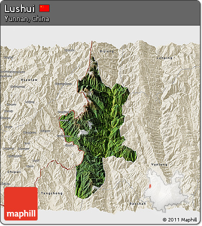 Satellite 3D Map of Lushui, shaded relief outside