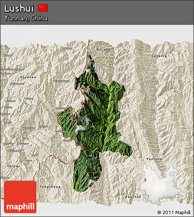 Satellite 3D Map of Lushui, shaded relief outside