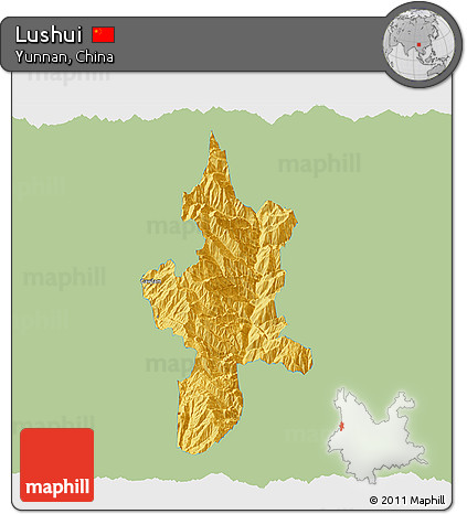Savanna Style 3D Map of Lushui, single color outside