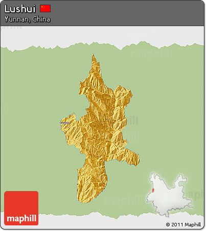 Savanna Style 3D Map of Lushui, single color outside