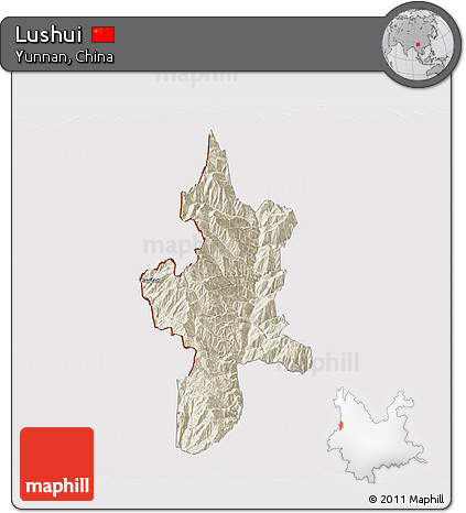 Shaded Relief 3D Map of Lushui, cropped outside