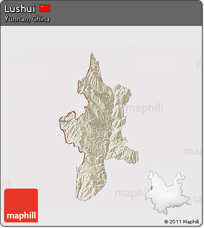 Shaded Relief 3D Map of Lushui, cropped outside