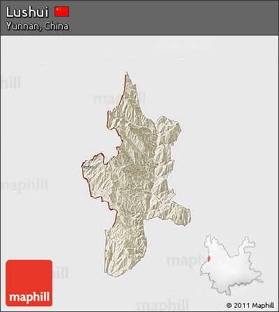 Shaded Relief 3D Map of Lushui, cropped outside