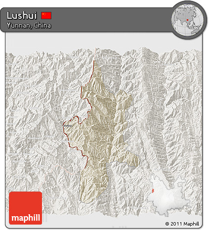 Shaded Relief 3D Map of Lushui, lighten