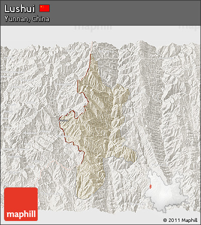 Shaded Relief 3D Map of Lushui, lighten