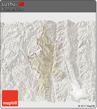 Shaded Relief 3D Map of Lushui, lighten
