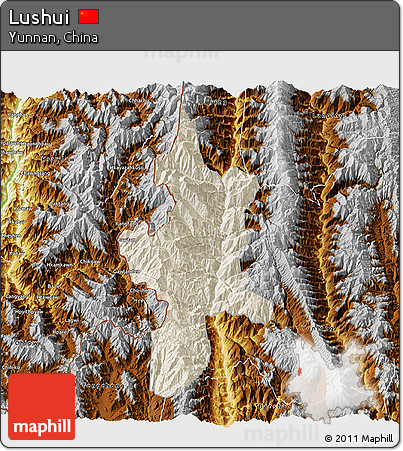 Shaded Relief 3D Map of Lushui, physical outside