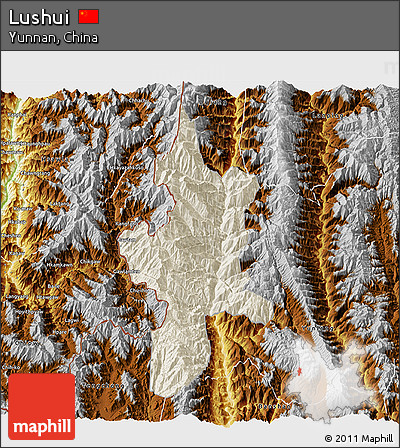 Shaded Relief 3D Map of Lushui, physical outside