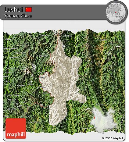 Shaded Relief 3D Map of Lushui, satellite outside
