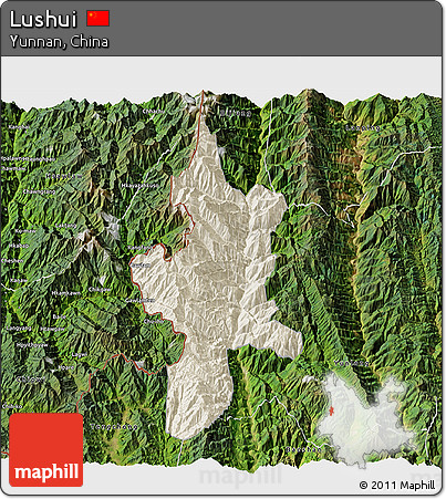 Shaded Relief 3D Map of Lushui, satellite outside