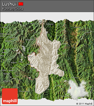 Shaded Relief 3D Map of Lushui, satellite outside