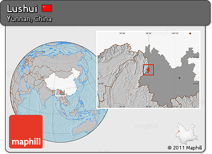 Gray Location Map of Lushui, highlighted country, highlighted parent region, hill shading