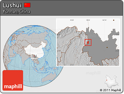Gray Location Map of Lushui, highlighted country, highlighted parent region, hill shading