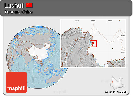 Gray Location Map of Lushui, highlighted country, hill shading