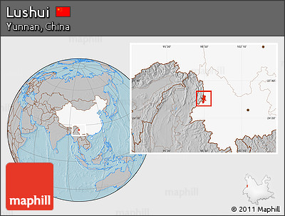 Gray Location Map of Lushui, highlighted country, hill shading
