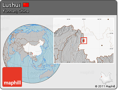 Gray Location Map of Lushui, highlighted country, hill shading