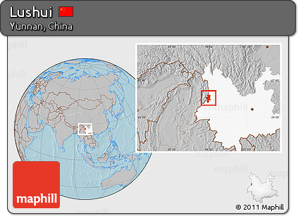 Gray Location Map of Lushui, highlighted parent region, hill shading