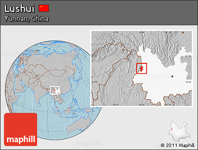 Gray Location Map of Lushui, highlighted parent region, hill shading