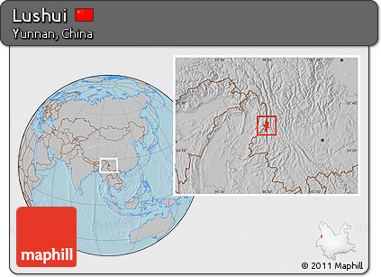 Gray Location Map of Lushui, hill shading
