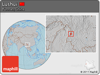 Gray Location Map of Lushui, hill shading