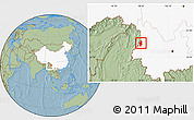 Savanna Style Location Map of Lushui, highlighted country, hill shading