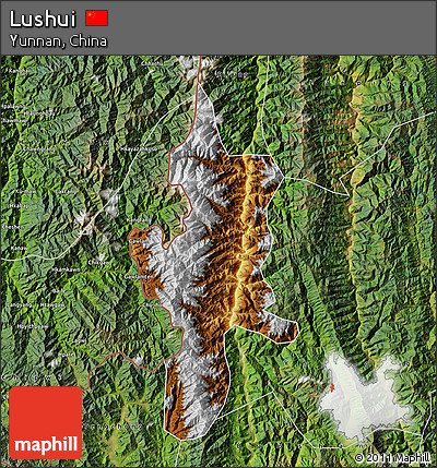 Physical Map of Lushui, satellite outside