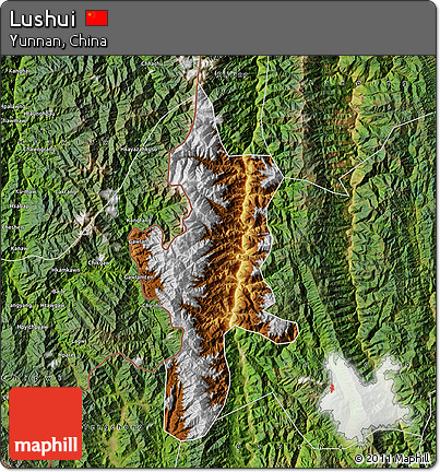 Physical Map of Lushui, satellite outside