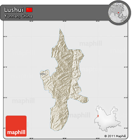 Shaded Relief Map of Lushui, single color outside