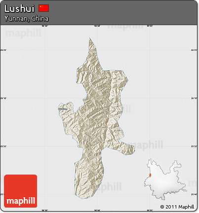 Shaded Relief Map of Lushui, single color outside