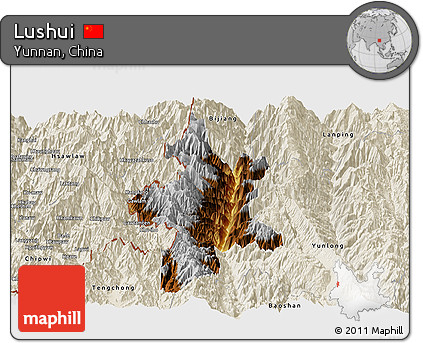 Physical Panoramic Map of Lushui, shaded relief outside
