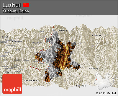 Physical Panoramic Map of Lushui, shaded relief outside