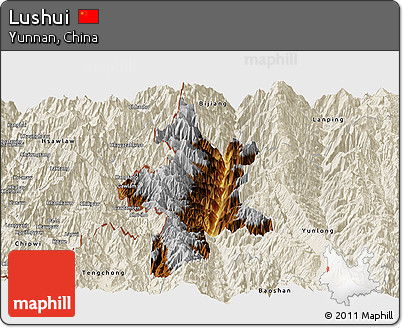Physical Panoramic Map of Lushui, shaded relief outside