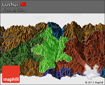 Political Panoramic Map of Lushui, darken