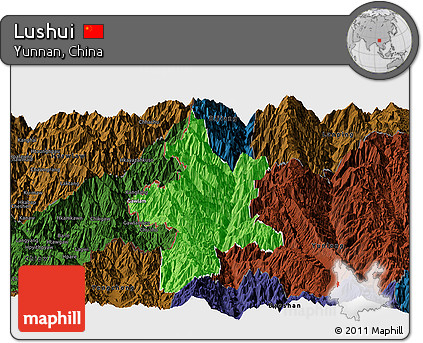Political Panoramic Map of Lushui, darken