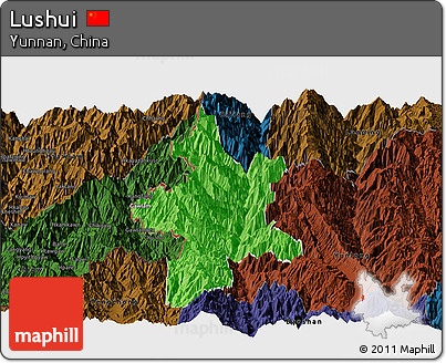 Political Panoramic Map of Lushui, darken
