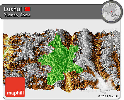 Political Panoramic Map of Lushui, physical outside