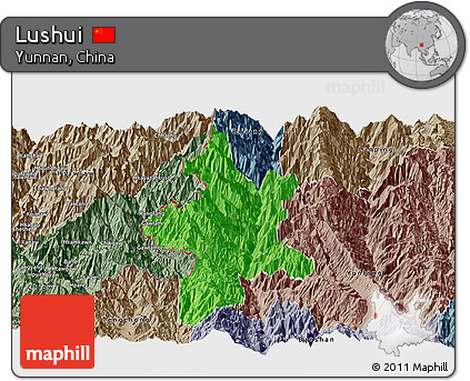 Political Panoramic Map of Lushui, semi-desaturated