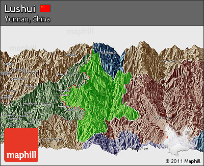 Political Panoramic Map of Lushui, semi-desaturated