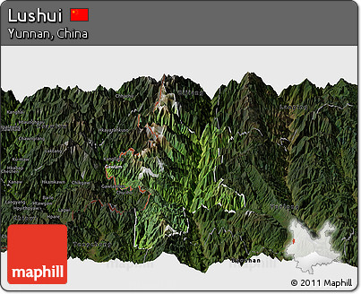 Satellite Panoramic Map of Lushui, darken