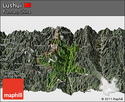 Satellite Panoramic Map of Lushui, semi-desaturated