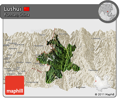 Satellite Panoramic Map of Lushui, shaded relief outside