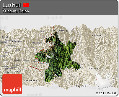 Satellite Panoramic Map of Lushui, shaded relief outside