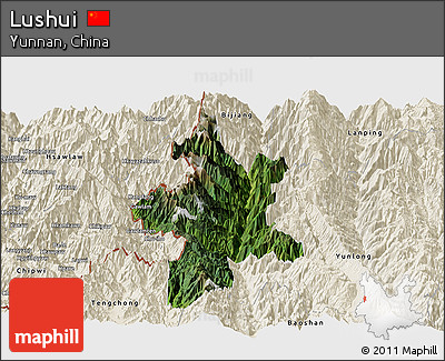 Satellite Panoramic Map of Lushui, shaded relief outside
