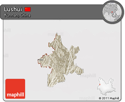 Shaded Relief Panoramic Map of Lushui, cropped outside