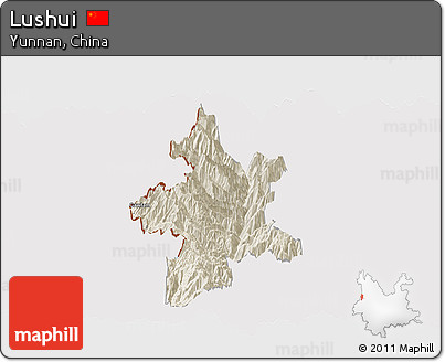 Shaded Relief Panoramic Map of Lushui, cropped outside