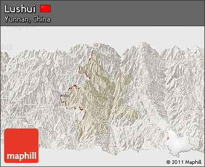 Shaded Relief Panoramic Map of Lushui, lighten