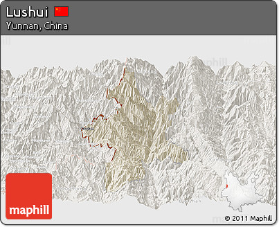 Shaded Relief Panoramic Map of Lushui, lighten
